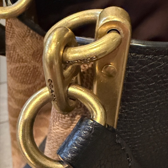 Coach Black and Tan Shoulder Bag with Gold Accents